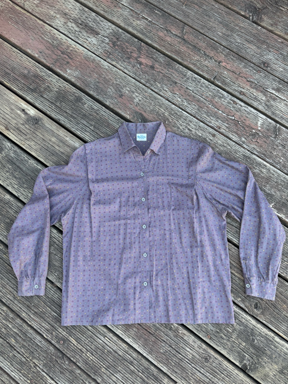 Women's Gray Button-Down Shirt with Subtle Polka Dot Print